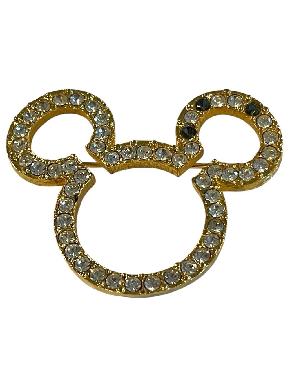 Vintage Disney Silhouette Mickey Mouse Ears Rhinestone Gold Plated Brooch
